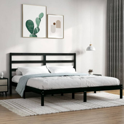 vidaXL Cadru de pat Super King 6FT, negru, 180x200 cm, lemn masiv foto