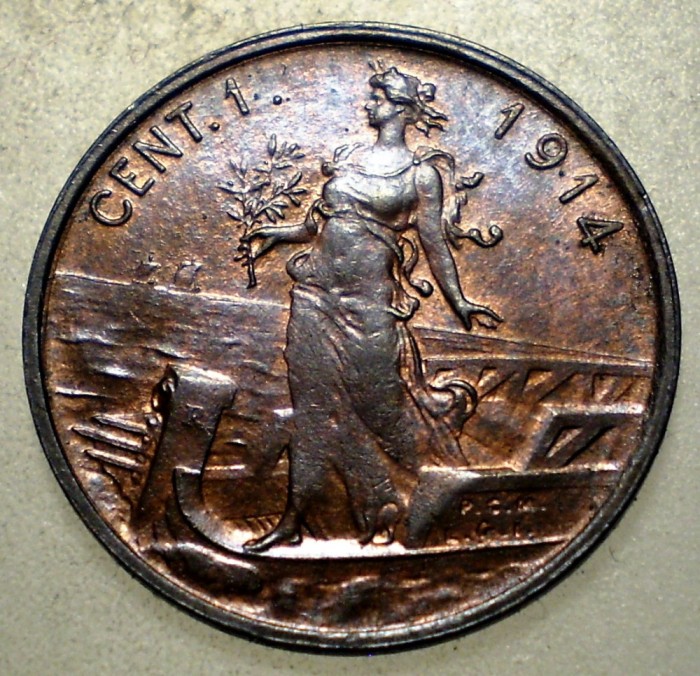 E.131 ITALIA VITTORIO EMANUELE III 1 CENTESIMO 1914 R XF/AUNC
