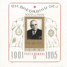 Romania, LP 624/1966, Gh. Gheorghiu-Dej, 1 an de la moarte, colita nedant., MNH