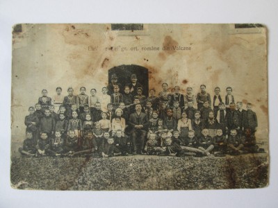 Rara! Vulcan(Hunedoara):Elevii scolii greco-ortodoxe romane,c.pos.circul.1914 foto
