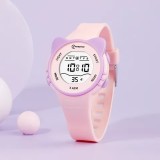 Ceas digital de copii, Mingrui MR2206L, model kitten, data, iluminare, rezistent la apa 3atm, roz
