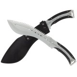 Maceta Vanatoare IdeallStore&reg; Spiky Friend 39cm Otel Inoxidabil Argintiu + Teaca Kukri, Cutit Camping