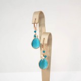 Cumpara ieftin Cercei argint 925 placat aur roz, jad verde acvatic, perle cultura lacrima 4cm, Roua Made in Italy