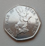 Monedă 50 pence 2017 Marea Britanie , The tale of Peter Rabbit, Europa