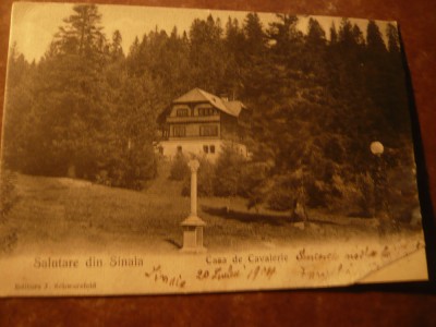 Ilustrata - Salutare din Sinaia 1904 ,Ed.Schwarzfeld , colt reparat , timbru 5 b foto