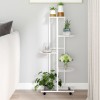 Suport flori cu 5 etaje vidaXL, alb, 44x23x100 cm, fier, cu roți - Raft depozitare plante