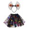 Set Deghizare Halloween, Ma Imbrac Devin Halloween, Fustă Tutu 30 cm, Jonc Elastic, P&acirc;nze Holografice, Coronită Neagră cu Dovleci, Multicolor, 2 Bucăț