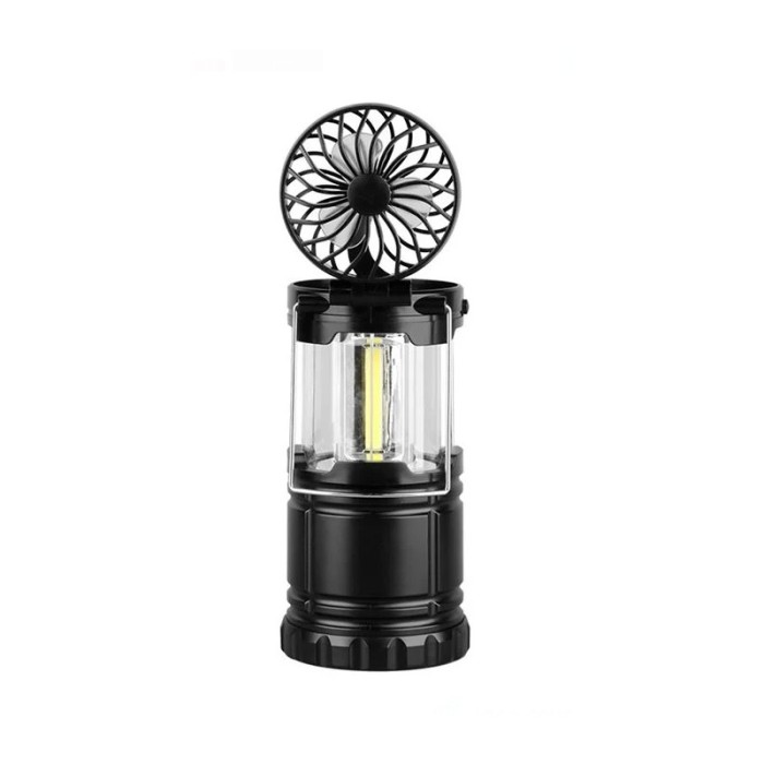 Felinar cu 3 becuri LED, pliabil cu manere, are incorporat un ventilator retractabil