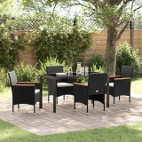 VidaXL Set de masă pentru grădină cu pernă 5 pcs Negru Rattan poli