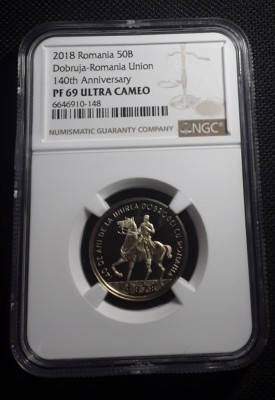 ROMANIA moneda 50 BANI 2018 unirea dobrogei necirculata UNC gradata NGC PF69 foto