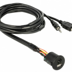 Cablu USB + jack stereo 3.5 mm 4 pini la USB + jack stereo 3.5 mm 4 pini (audio) T-M 2m Negru, Delock 85718