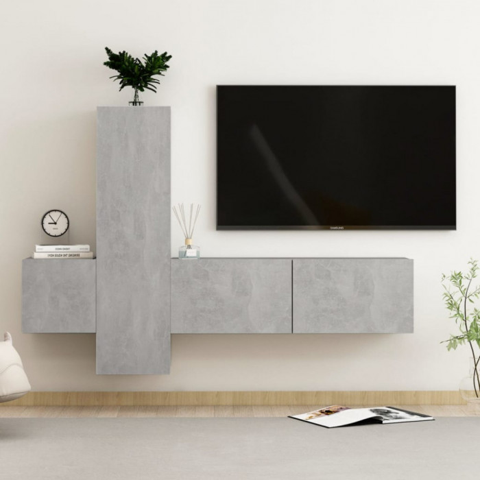 Gossi set de dulapuri tv, 3 piese, gri beton, lemn prelucrat