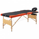 Masa de masaj pliabila, 3 zone, negru si portocaliu, lemn GartenMobel Dekor, vidaXL