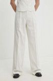 Answear Lab pantaloni din amestec de in culoarea alb, lat, high waist
