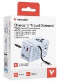 Verbatim Charger Travel 70w 2c Retractable Universal Travel Adapter Blue