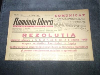 ZIARUL ROMANIA LIBERA 15 MARTIE 1949 foto
