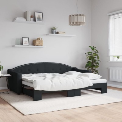 vidaXL Pat de zi cu extensie, negru, 80x200 cm, textil 3197527 foto