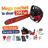 Pachet: Drujba pe benzina Kraft Royal, 4.5 kW, lama 40 cm + 2 Lant, Ochelari, Manusi, 1 ulei amestec 500 ml, 1 ulei de lant 1 l, 2 bujii de rezerva