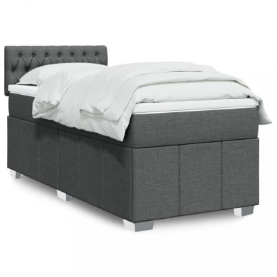 vidaXL Pat box spring cu saltea, gri &amp;icirc;nchis, 80x200 cm, textil 3289203 foto