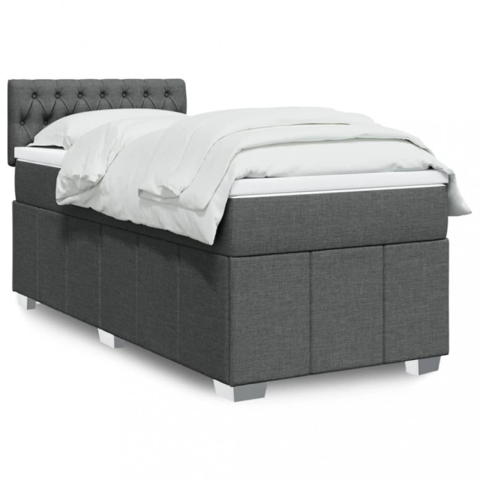 vidaXL Pat box spring cu saltea, gri &icirc;nchis, 80x200 cm, textil 3289203