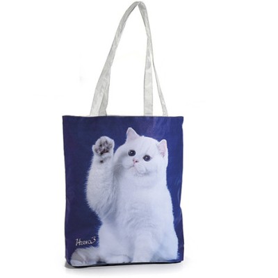 Geanta material textil si imitatie piele pe partea frontala, cu fermoar si imprimeu , zpuppy cats, 6 foto