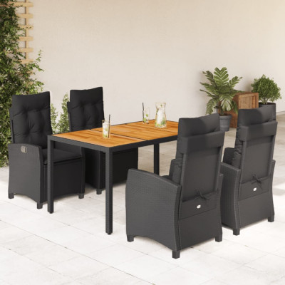 Set mobilier de gradina cu perne, 5 piese, negru, poliratan foto