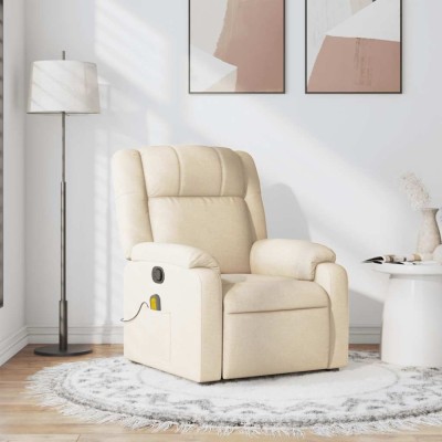 vidaXL Fotoliu rabatabil de masaj, crem, material textil foto