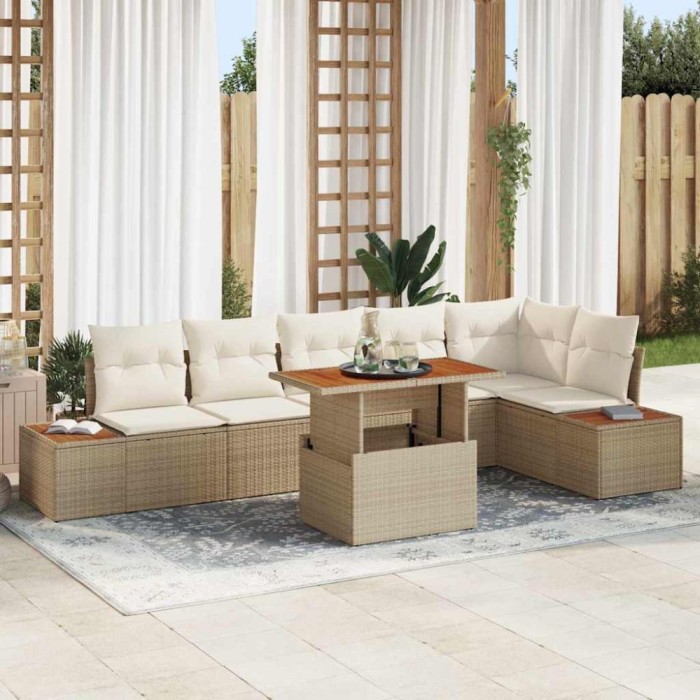 vidaXL Set de masă pentru grădină 7 pcs Bej și crem 100 x 55 x 73 cm