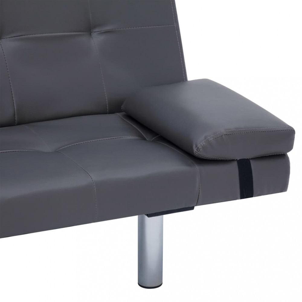 Canapea extensibilă cu două perne, gri, piele ecologică, vidaXL | Okazii.ro