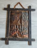 Tablou vintage metaloplastie cupru &icirc;n ramă de fier forjat, 35x32 cm
