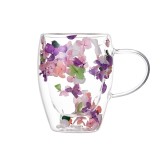 Cana, Flower Blossom, din sticla, transparenta, cu pereti dubli, 12 x 5.5 x 8 cm - ergonomica si usor de manevrat, 300 ml, Oem