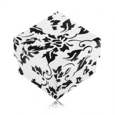 Cutie de cadou pentru inel, alb cu negru cu motiv floral foto