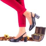Pantofi dama din piele naturala ,negri si piele naturala lacuita toc 7cm - NAA37