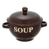 Bol Ceramic SOUP, Capacitate 0,65L, Maro, Interior Ecru, Cu M&acirc;nere și Capac