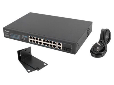 Switch Ethernet LANBERG RSFE-16P-2C-150, 18 porturi RJ45 Gigabit, IEC C14, 250m foto