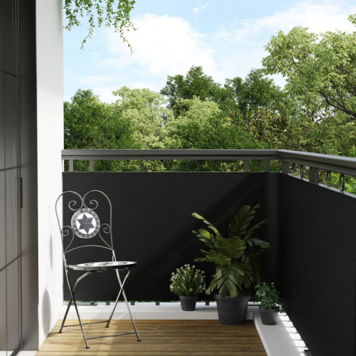 Paravan pentru balcon, negru, 500x80 cm, poliratan GartenMobel Dekor