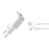 Incarcator retea XO L73, USB, 12W, 2.4A, Cablu Lightning inclus, Alb