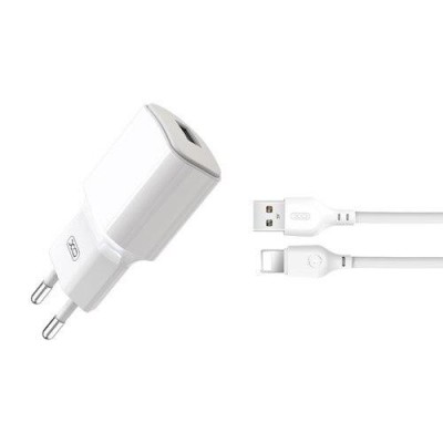 Incarcator retea XO L73, USB, 12W, 2.4A, Cablu Lightning inclus, Alb foto