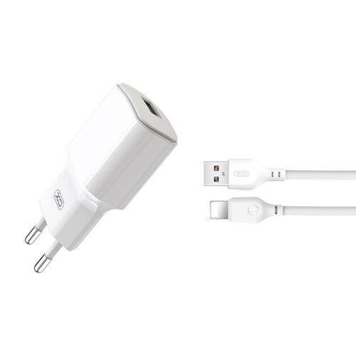 Incarcator retea XO L73, USB, 12W, 2.4A, Cablu Lightning inclus, Alb