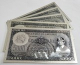 5.000 Lei 1930-Lot 5 bucăți-Proiect de probă-Bradbury Wilkinson-Silver Edition-bancnote ornamentale / suveniruri / educaționale placate argint 999&permil;