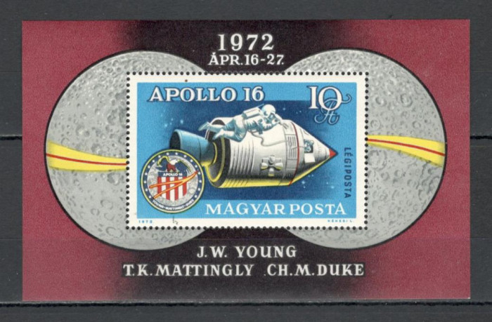 Ungaria.1972 Posta aeriana:Cosmonautica Apollo 16-Bl. SU.350