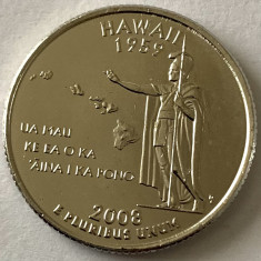 AMERICA QUARTER DOLLAR 2008 (Monarhul Hawaian Regele Kamehameha),PLACAT PLATINA foto