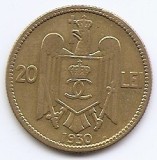 Romania 20 lei 1930 H (Heaton) - Carol al II-lea, Alama, 27 mm, KM-51