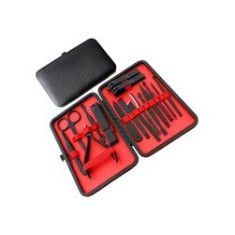 Trusă pentru manichiură/pedichiură, 16 accesorii, negru/roșu,