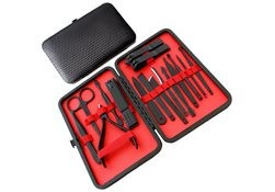 Trusă pentru manichiură/pedichiură, 16 accesorii, negru/roșu,