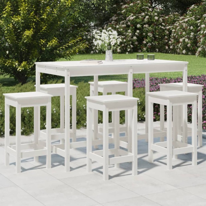 Gossi set bar de gradina, 7 piese, alb, lemn masiv de pin
