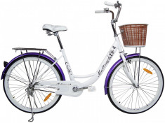 Bicicleta de Oras MalTrack Purple Dream, Roti 26 Inch, Cos Cumparaturi si Motive Florale foto