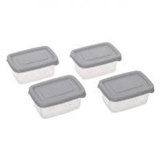 Set Caserole Plastic, Capacitate 120ml, Transparent cu Capac Gri, 4 Bucăți
