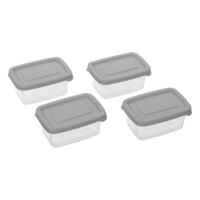 Set Caserole Plastic, Capacitate 120ml, Transparent cu Capac Gri, 4 Bucăți foto