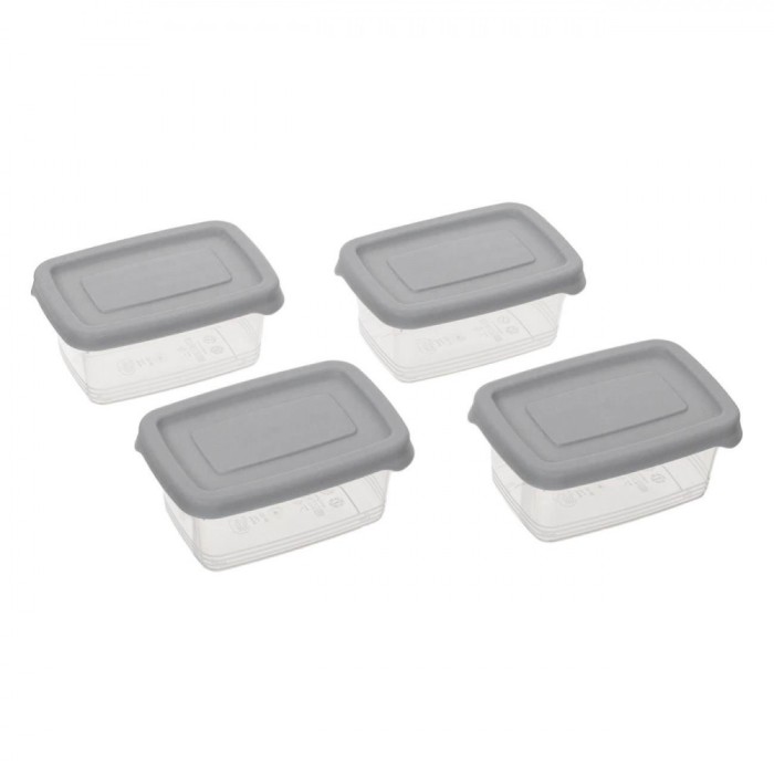 Set Caserole Plastic, Capacitate 120ml, Transparent cu Capac Gri, 4 Bucăți